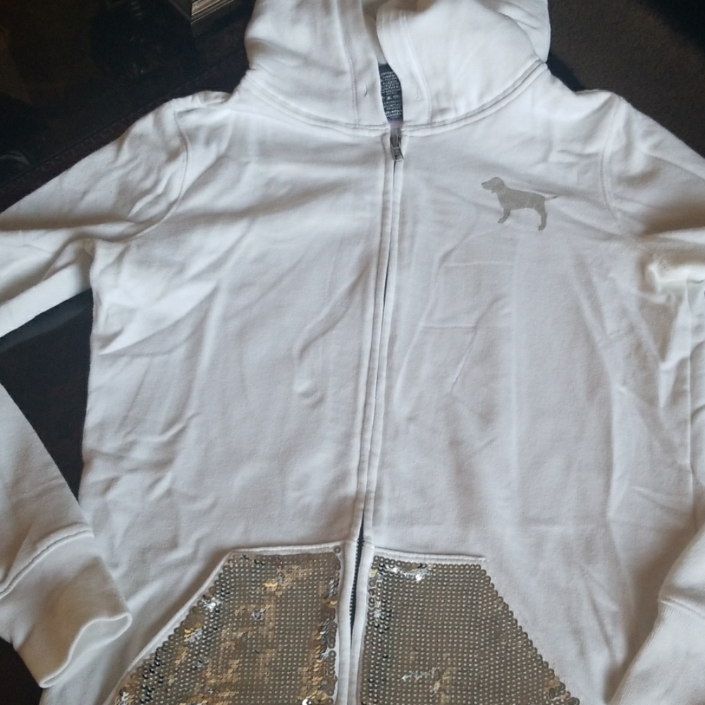 Pink white hoodie sweatshirt sz xs